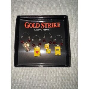 Gold Strike Casino Wine Glass Charms New In Box Set Of 4